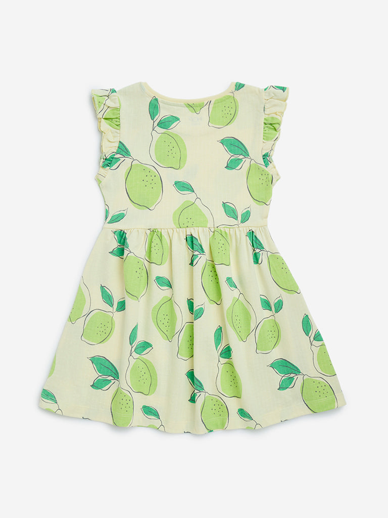 HOP Kids Mint Lemon Printed Cotton A-Line Dress