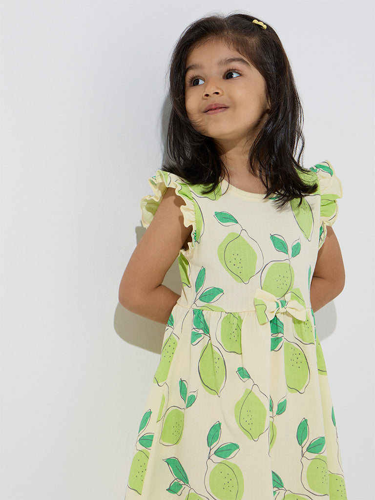 HOP Kids Mint Lemon Printed Cotton A-Line Dress