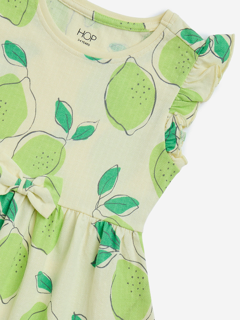 HOP Kids Mint Lemon Printed Cotton A-Line Dress