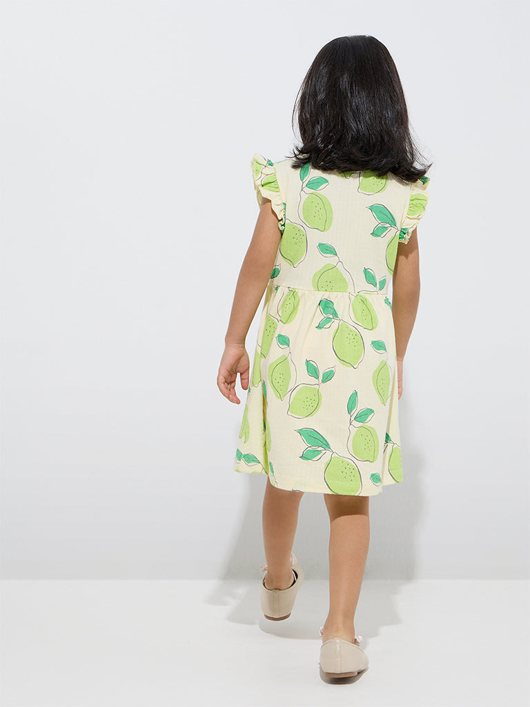 HOP Kids Mint Lemon Printed Cotton A-Line Dress
