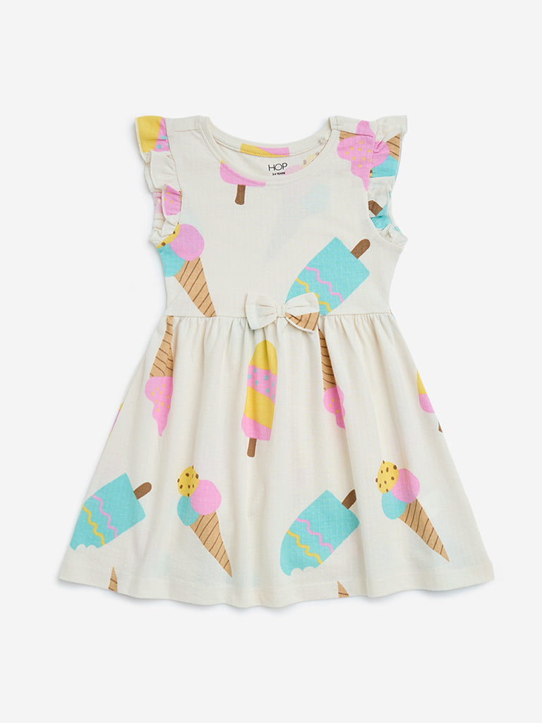 HOP Kids Off-White Ice Cream Printed Cotton A-Line Dress