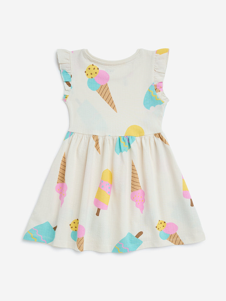 HOP Kids Off-White Ice Cream Printed Cotton A-Line Dress