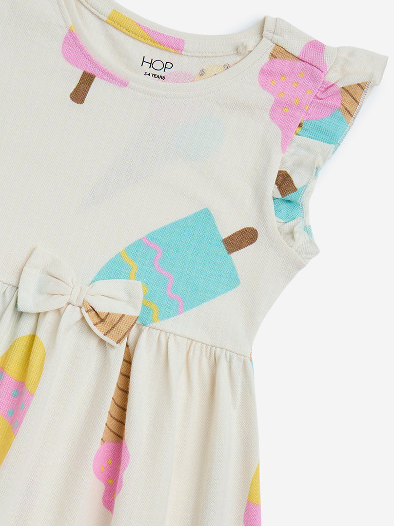 HOP Kids Off-White Ice Cream Printed Cotton A-Line Dress