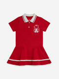 HOP Kids Red Embroidered Cotton A-Line Dress