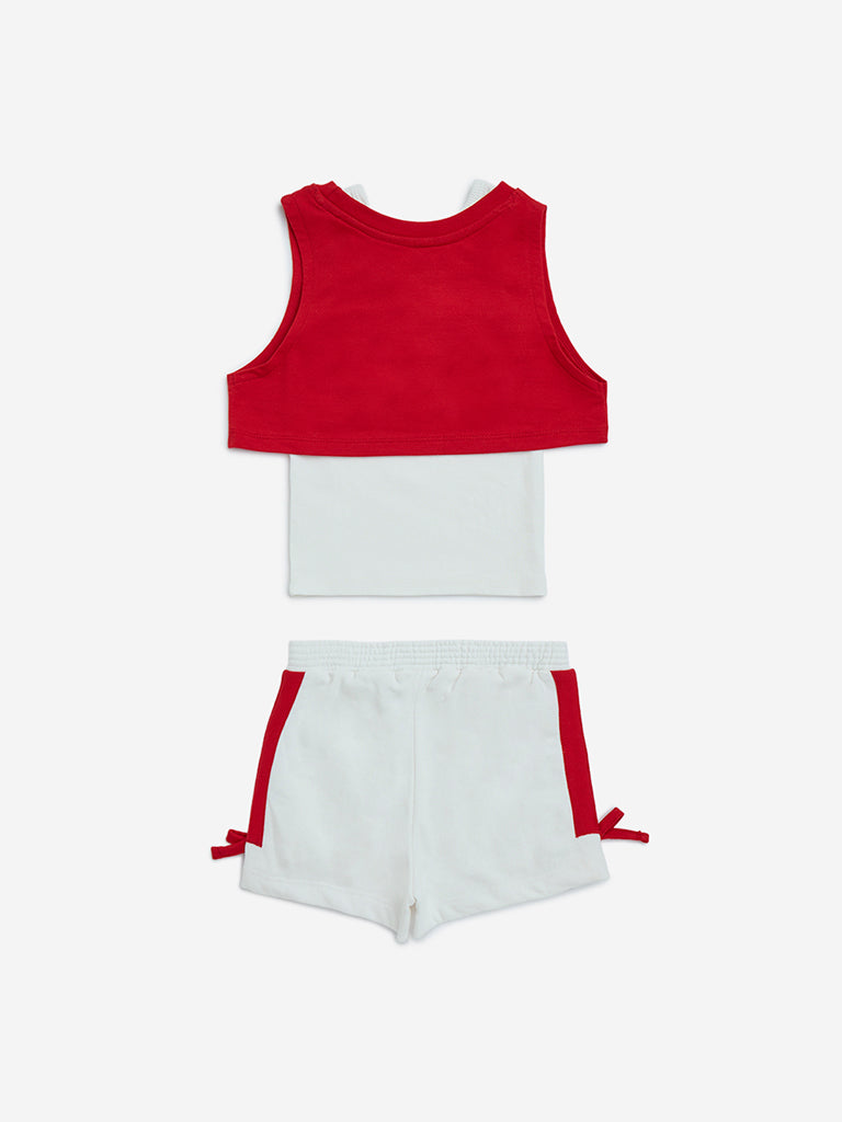 HOP Kids Red Text Design Cotton Top, Camisole and Shorts Set