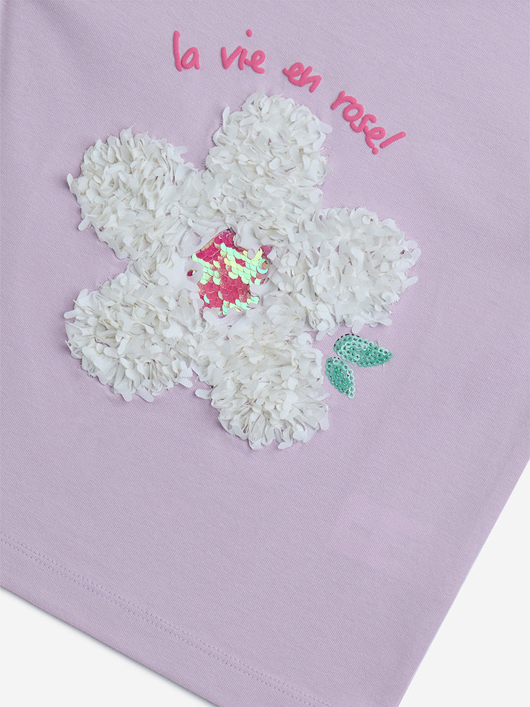 HOP Kids Lilac Floral Detailed Cotton Top