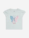 HOP Kids White Butterfly Sequin Detailed Cotton Top
