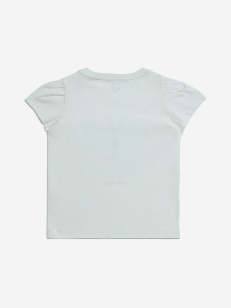 HOP Kids White Butterfly Sequin Detailed Cotton Top