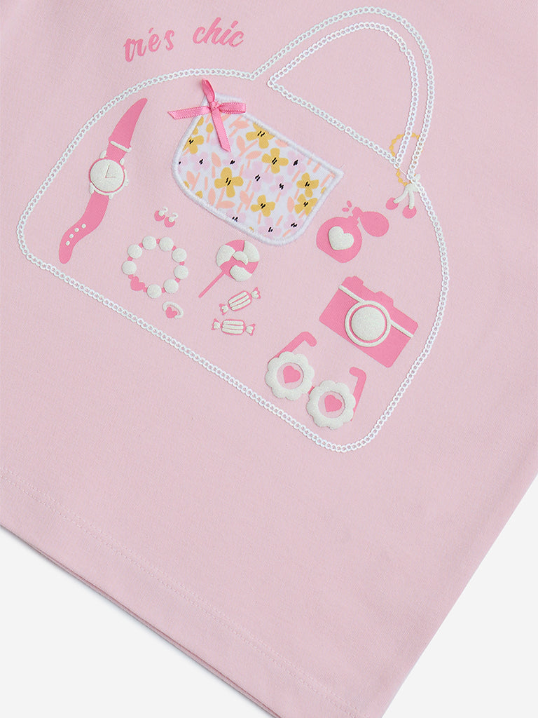 HOP Kids Pink Printed Cotton Top