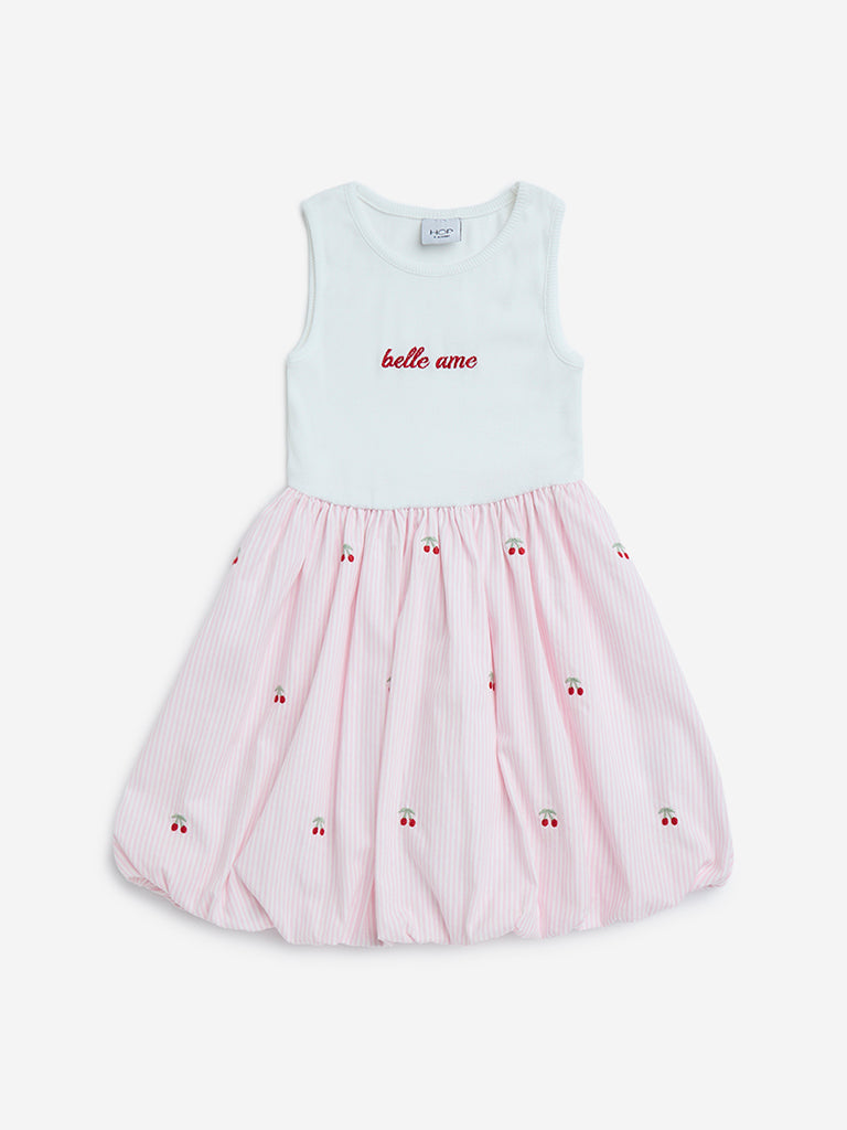 HOP Kids Pink Cherry Printed Cotton-Blend Balloon Dress