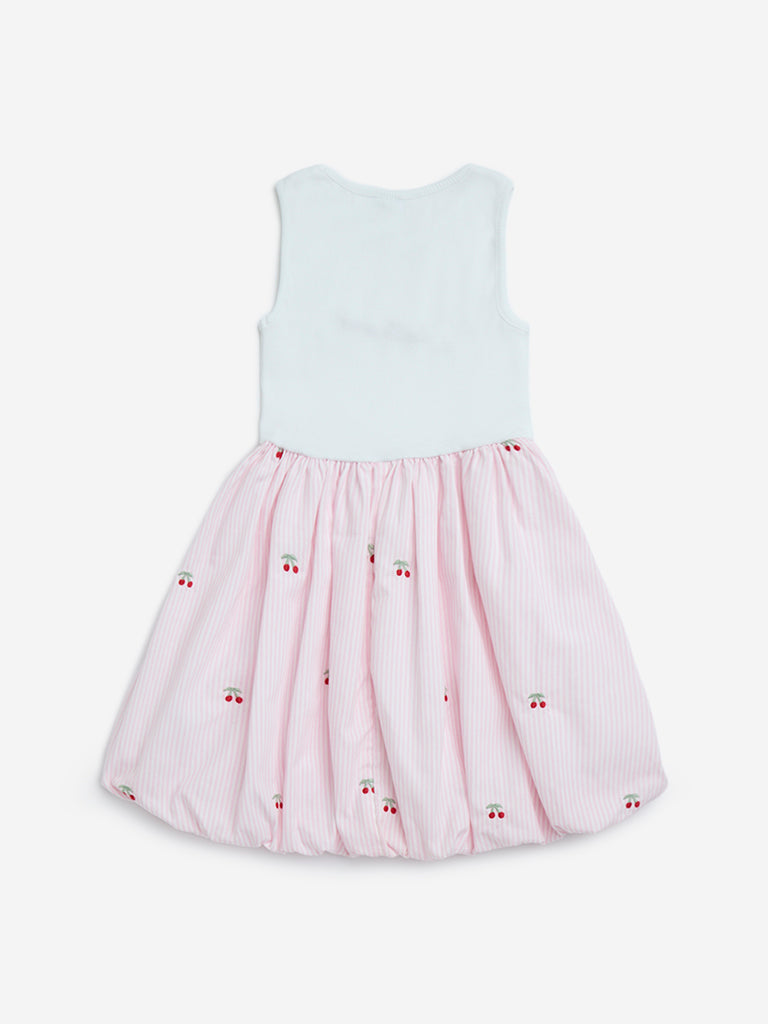 HOP Kids Pink Cherry Printed Cotton-Blend Balloon Dress