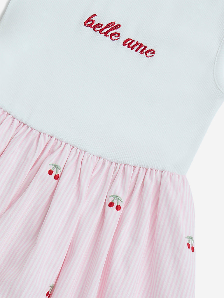 HOP Kids Pink Cherry Printed Cotton-Blend Balloon Dress