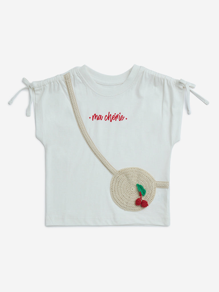 HOP Kids White Crochet Pouch Detailed Cotton Top