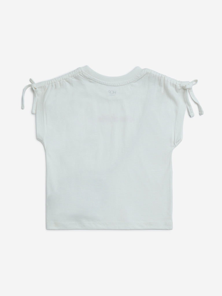 HOP Kids White Crochet Pouch Detailed Cotton Top