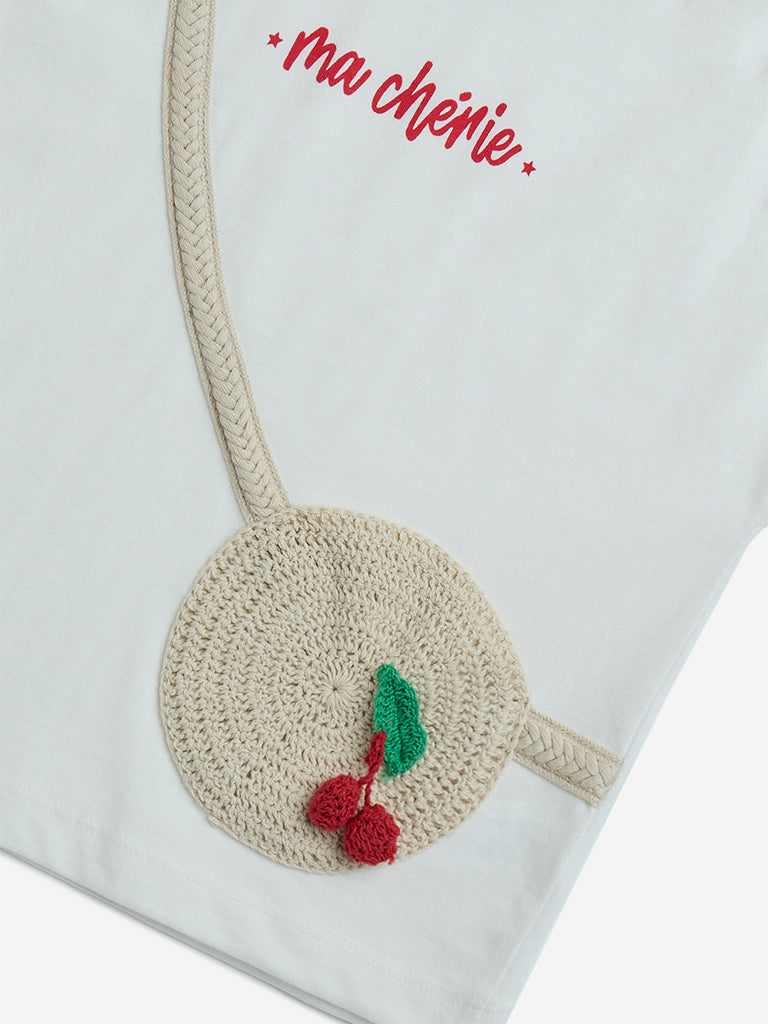 HOP Kids White Crochet Pouch Detailed Cotton Top