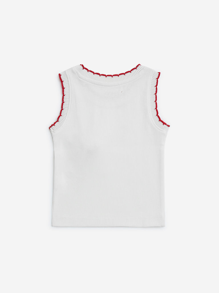 HOP Kids White Text Design Ribbed Cotton-Blend Tank Top