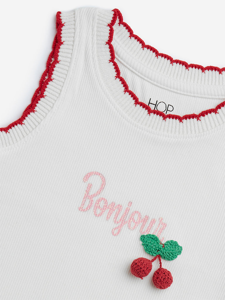 HOP Kids White Text Design Ribbed Cotton-Blend Tank Top