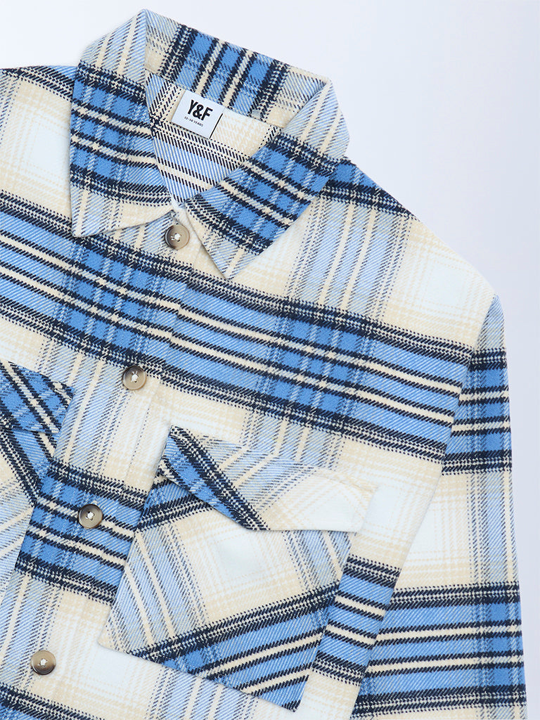 Y&F Kids Blue Check Design Shacket