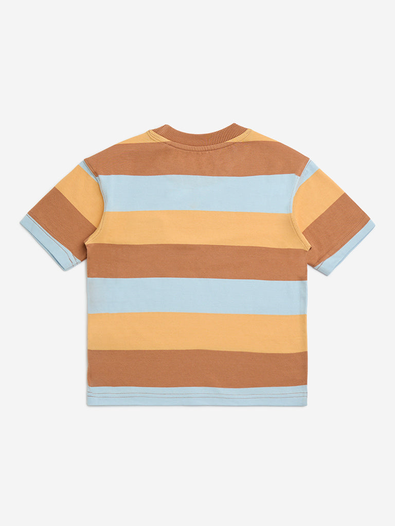 HOP Kids Brown Striped Design Cotton T-Shirt