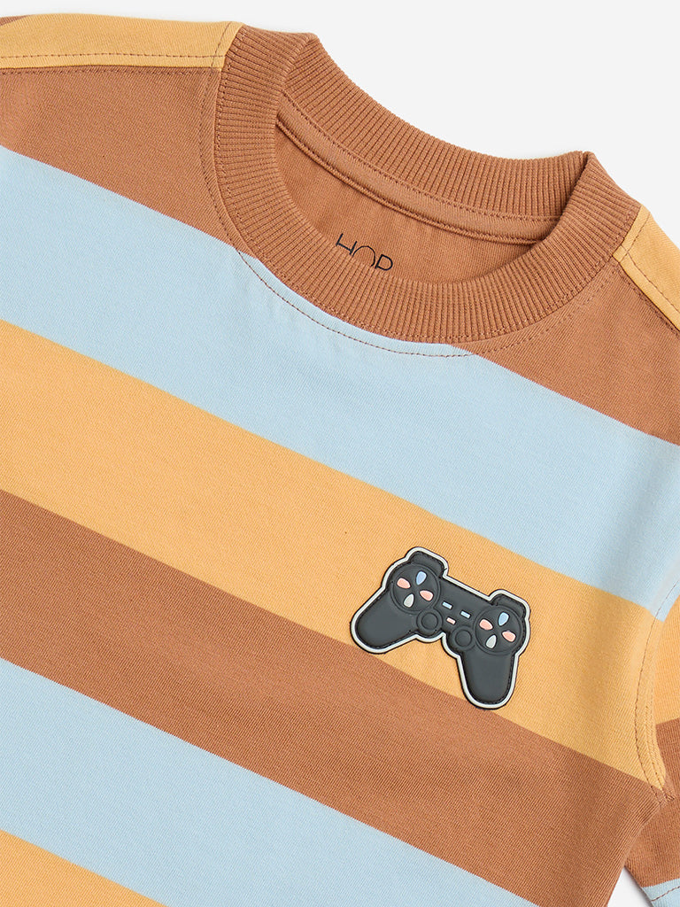 HOP Kids Brown Striped Design Cotton T-Shirt