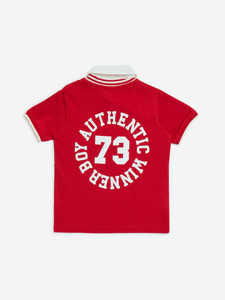 HOP Kids Red Text Design Cotton Polo T-Shirt