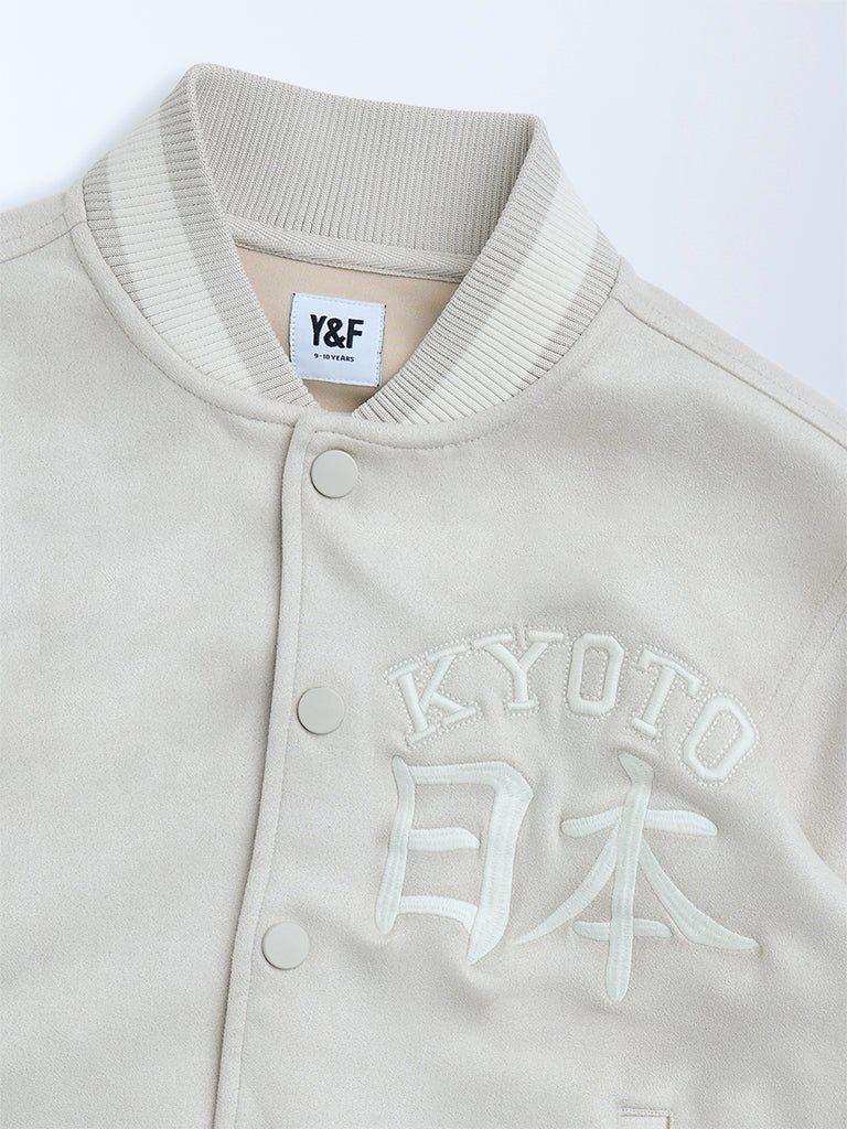 Y&F Kids Beige Text Detailed Jacket