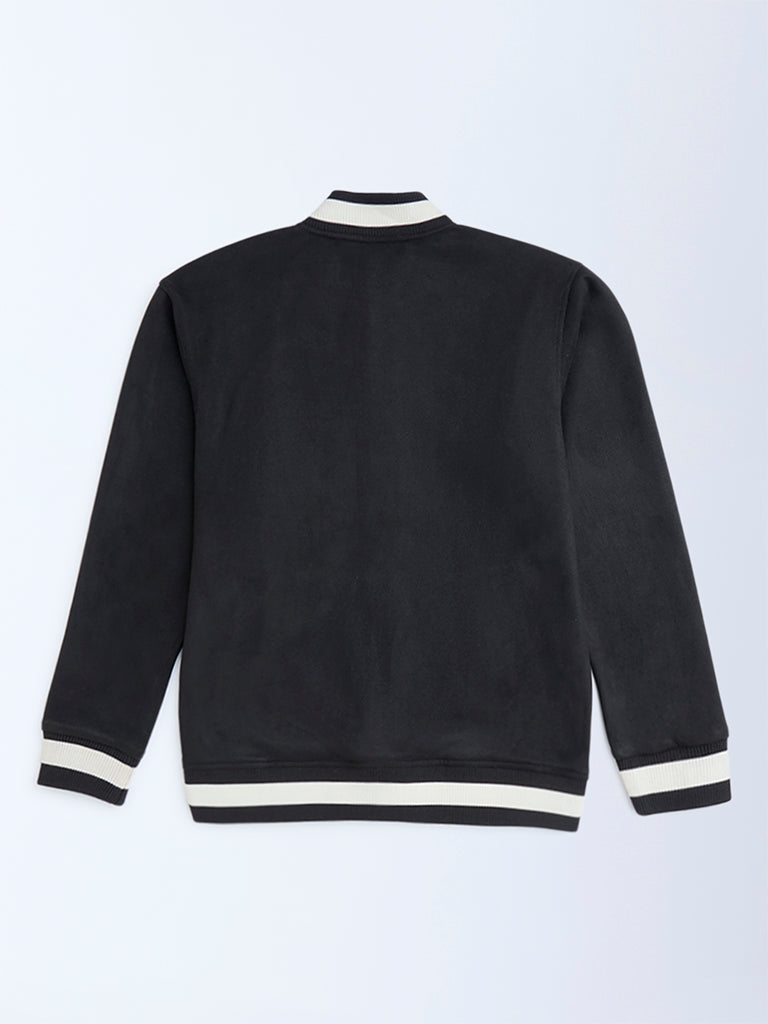 Y&F Kids Black Text Detail Suede Varsity Jacket
