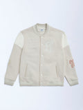 Y&F Kids Beige Animal Printed Cotton-Blend Varsity Jacket