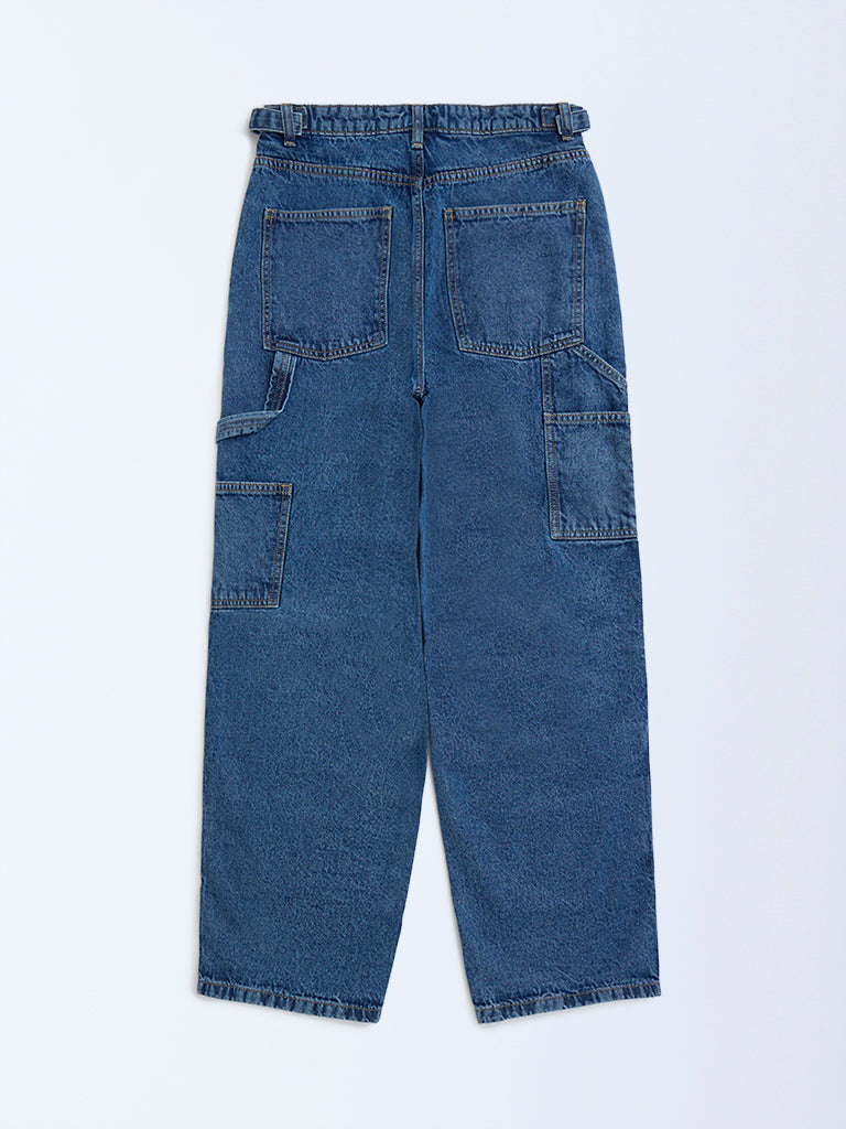 Y&F Kids Blue Straight-Fit Mid-Rise Jeans