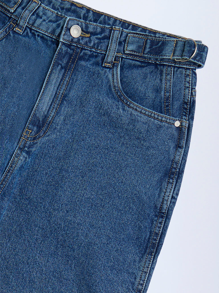 Y&F Kids Blue Straight-Fit Mid-Rise Jeans