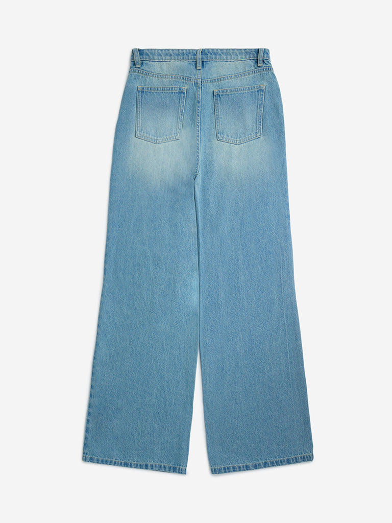 Y&F Kids Blue Faded Wide-Leg High-Rise Jeans
