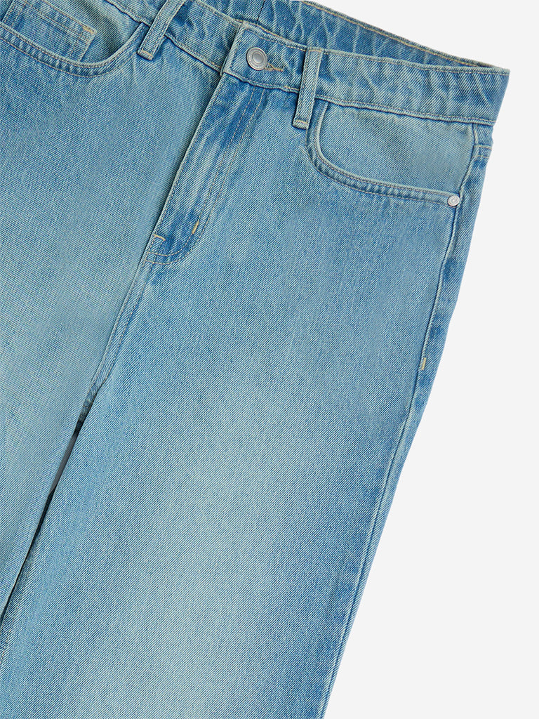 Y&F Kids Blue Faded Wide-Leg High-Rise Jeans
