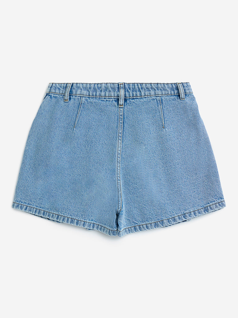 Y&F Kids Blue High-Rise Denim Skorts