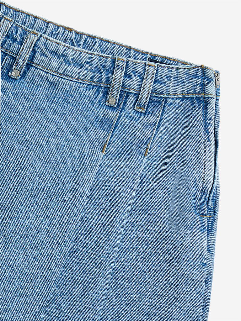 Y&F Kids Blue High-Rise Denim Skorts