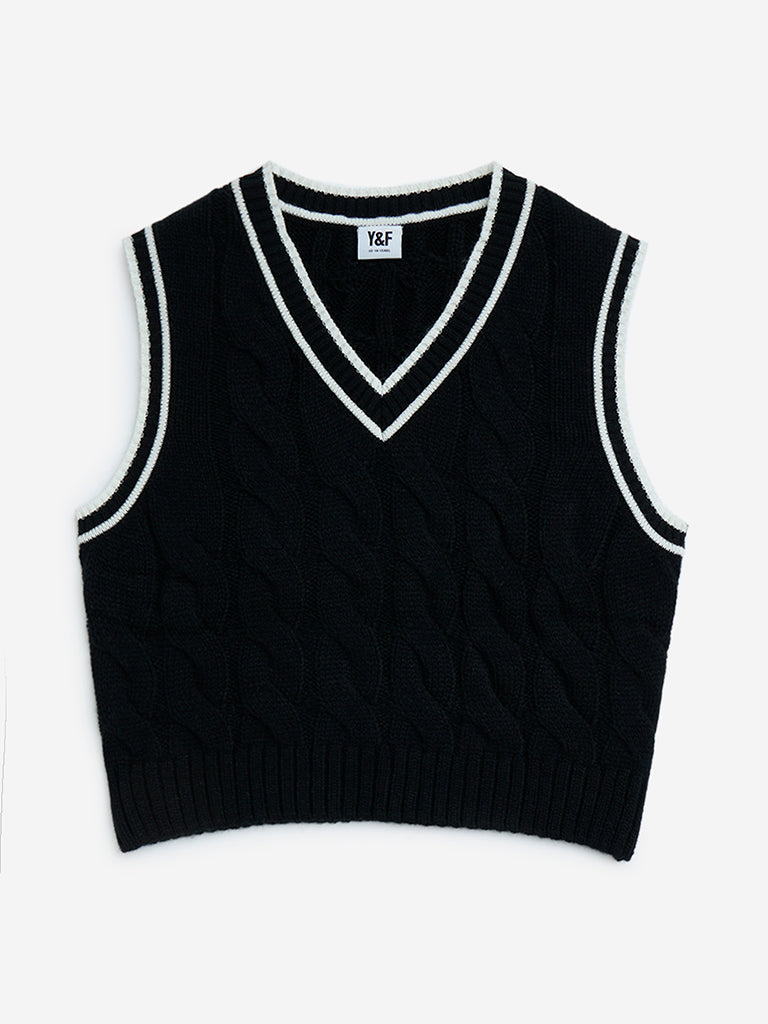 Y&F Kids Black Knit-Textured Sweater Vest