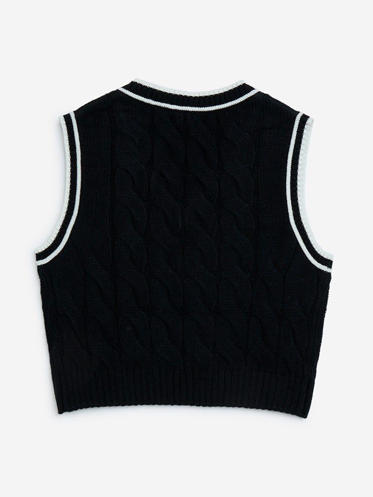 Y&F Kids Black Knit-Textured Sweater Vest
