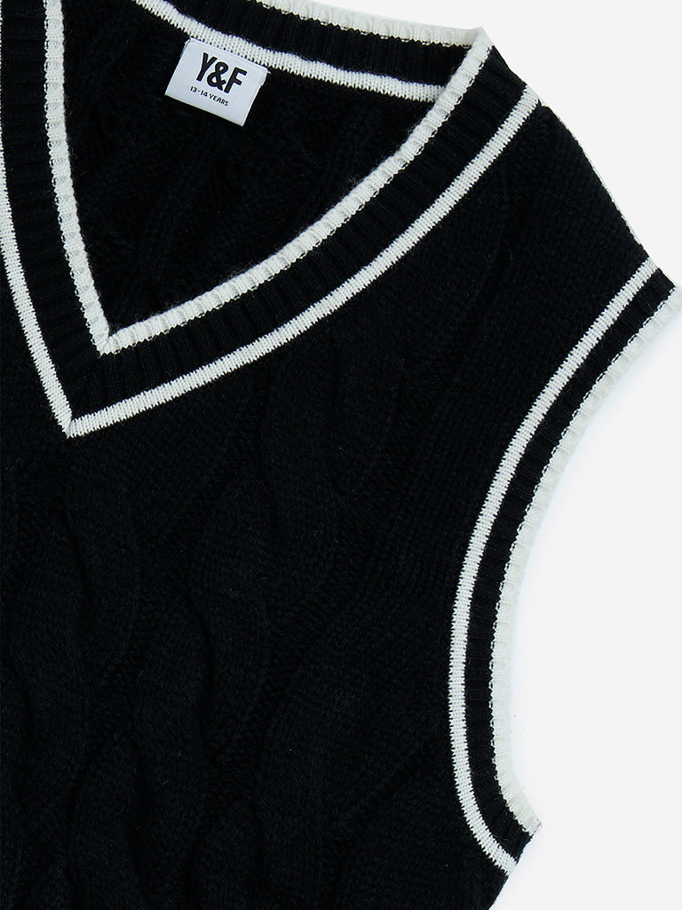Y&F Kids Black Knit-Textured Sweater Vest