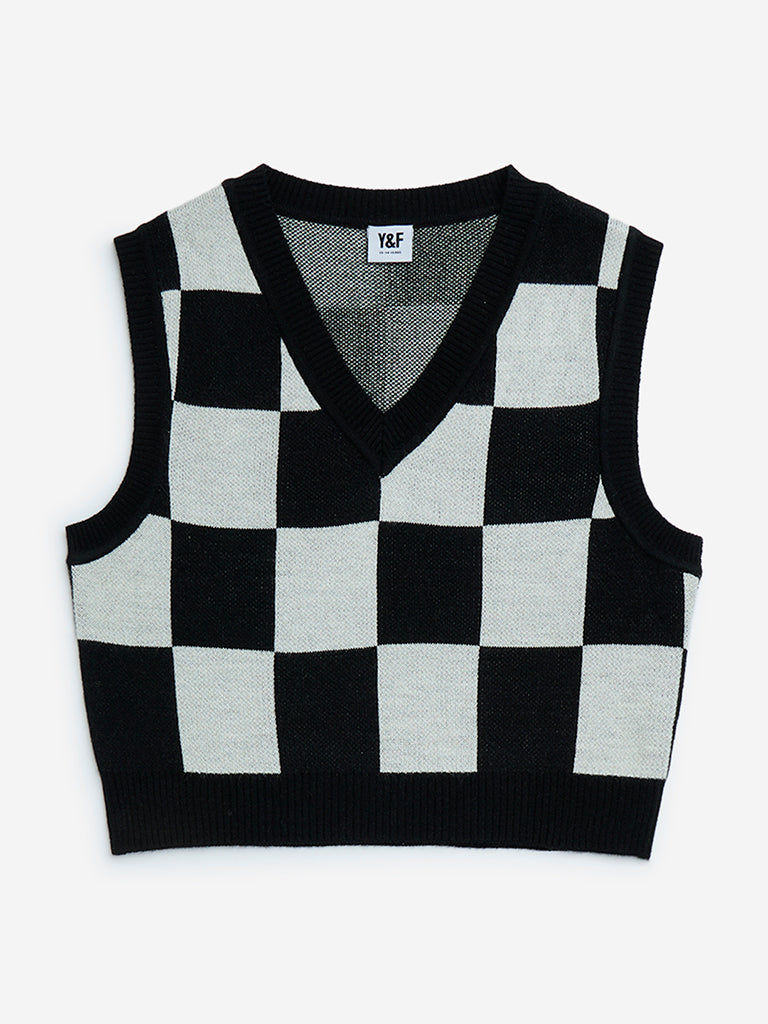 Y&F Kids Black Checkerboard Design Sweater Vest