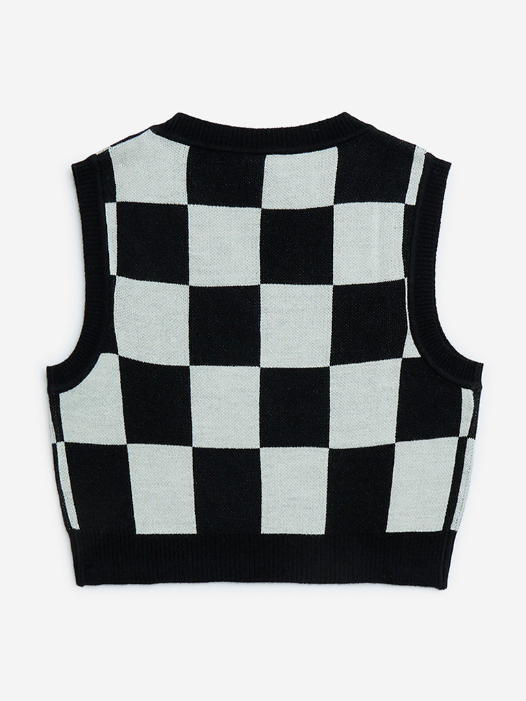 Y&F Kids Black Checkerboard Design Sweater Vest