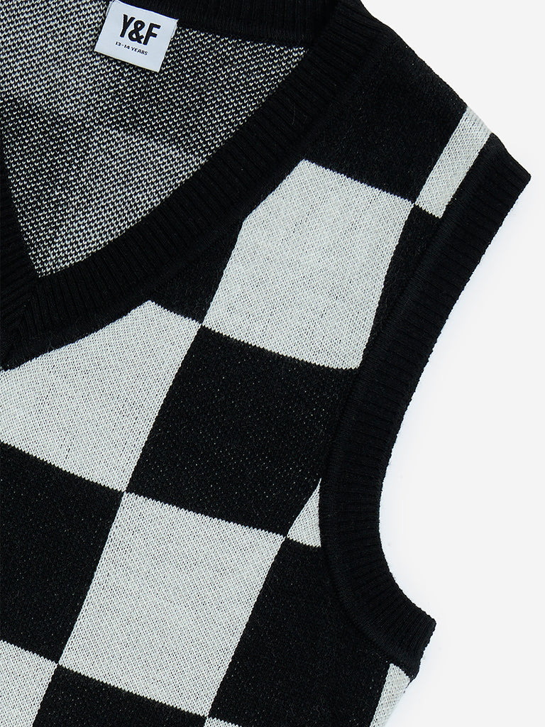 Y&F Kids Black Checkerboard Design Sweater Vest