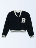 Y&F Kids Black Text Pattern Knitted Sweater