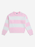 Y&F Kids Pink Striped Knit-Textured Sweater