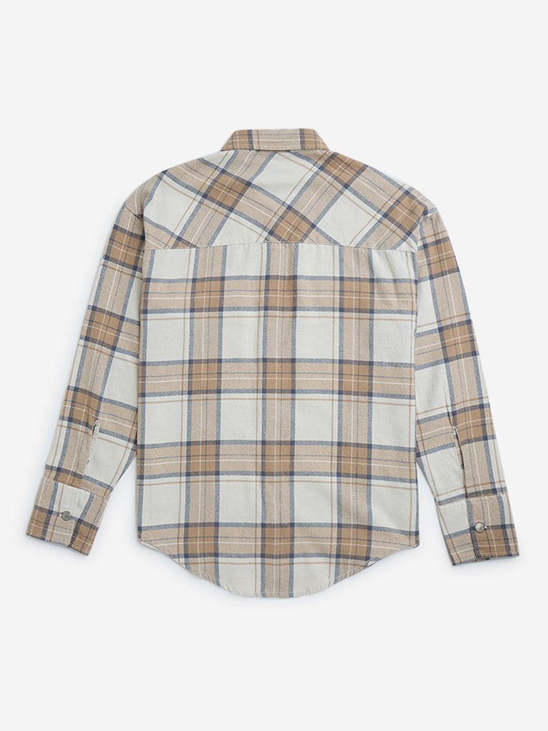 Y&F Kids Beige Flannel Checks Design Cotton Shirt