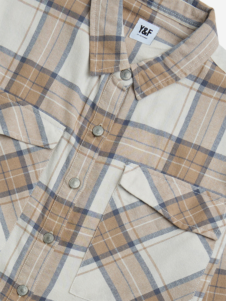 Y&F Kids Beige Flannel Checks Design Cotton Shirt
