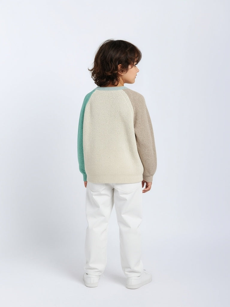 HOP Kids Multicolour Colour-Blocked Knitted Cotton Sweater