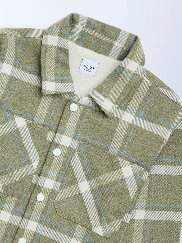 HOP Kids Olive Checkered Shacket