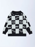 HOP Kids Black and White Knit-Textured Cotton Sweater