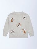HOP Kids Beige Animal Embroidered Cotton Sweater
