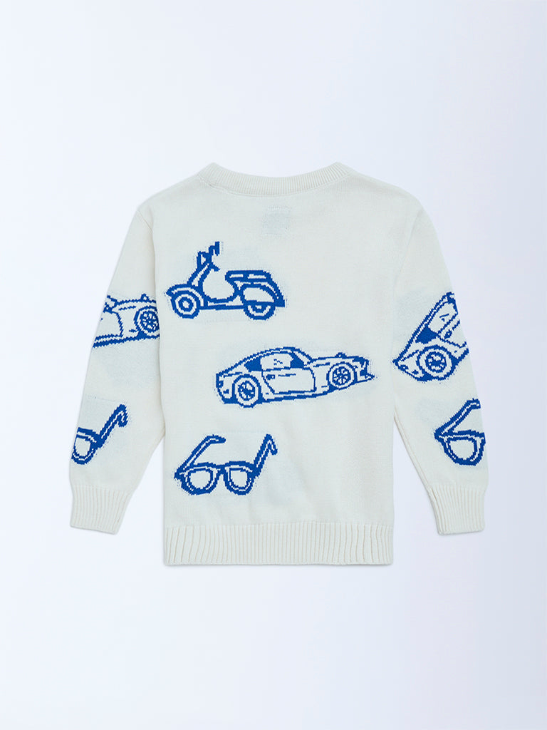 HOP Kids Off-White Printed Cotton Sweater