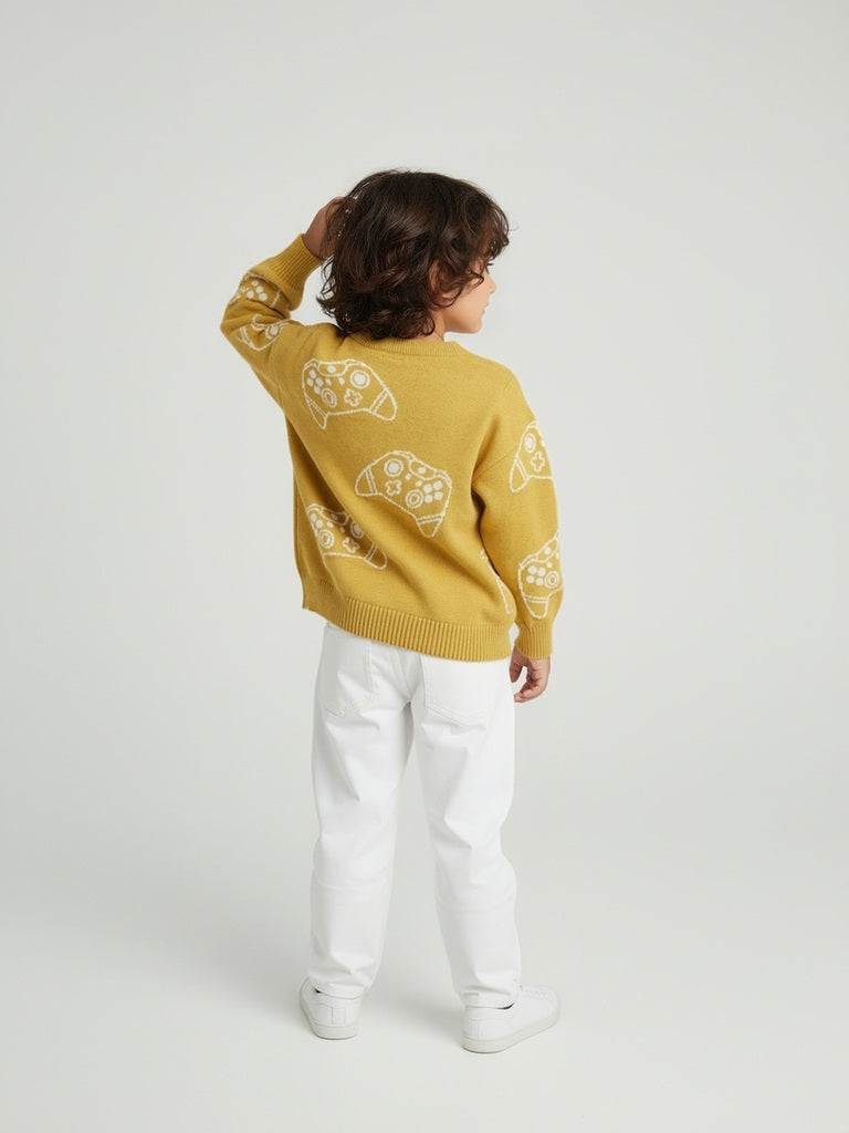 HOP Kids Yellow Gaming Console Design Cotton Sweater